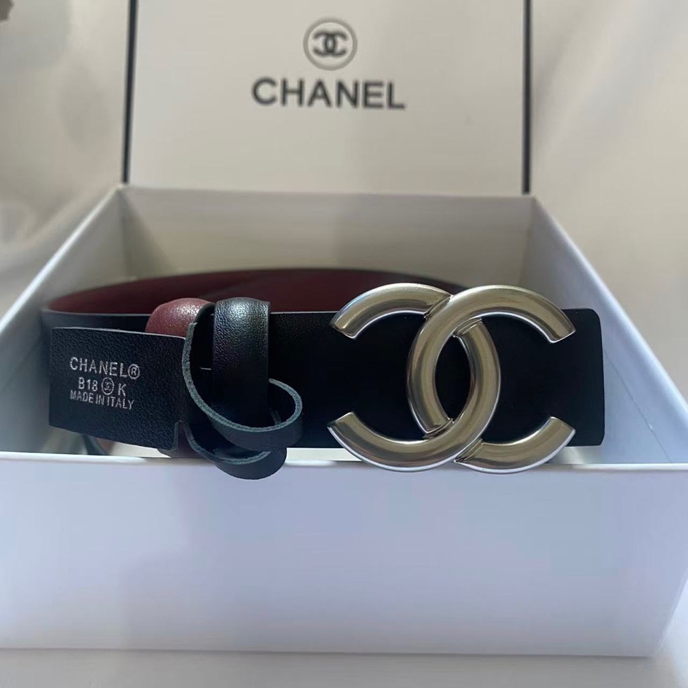 🌈 New Chanel Reversible CC Logo Leather Belt Black Burgundy 85cm/34in